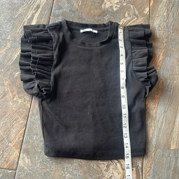Zara Black Ruffle Sleeve Top Size 26 - Picture 9 of 11